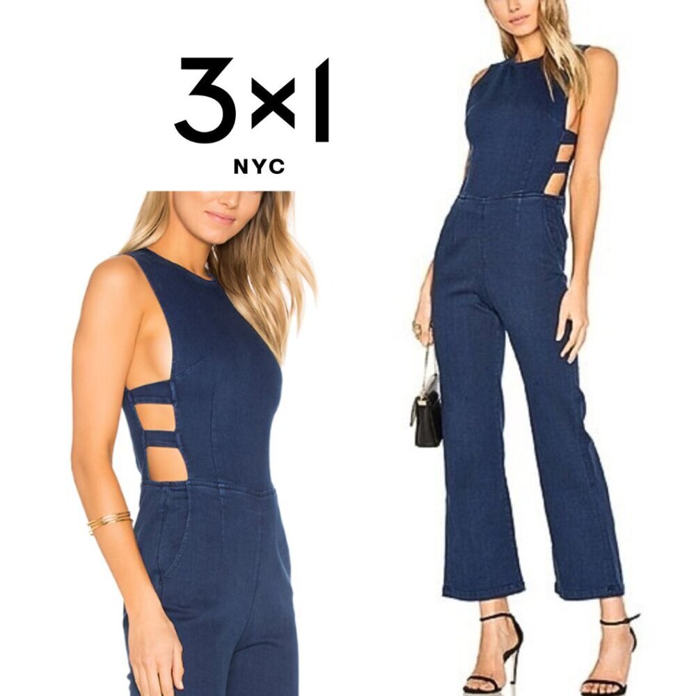 NWT, 3x1 NYC, Tabby Pantsuit, Sleeveless Cutout Denim Jumpsuit, Rydell, Blue